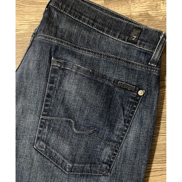 7 For All Mankind Standard Dark Wash Straight Leg Button Fly Jeans‎ Size 36x35 - Picture 1 of 11